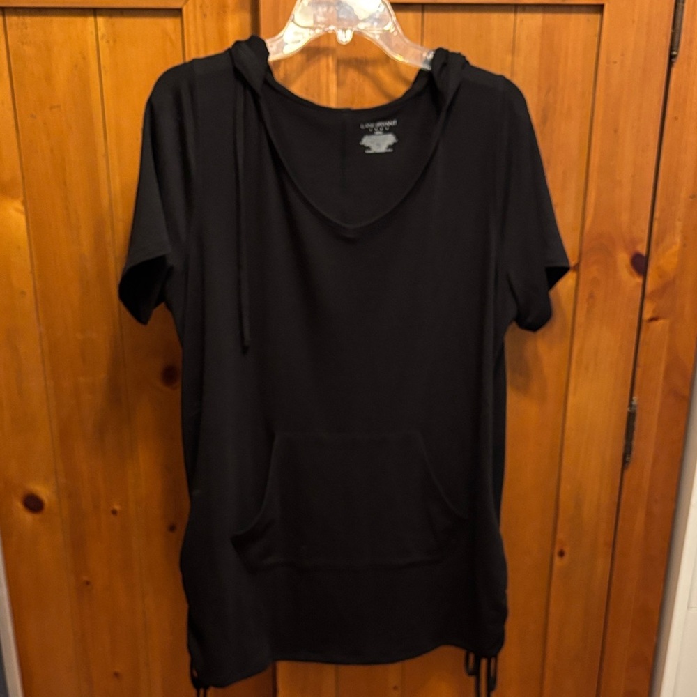 Lane Bryant Black Short-Sleeve Hoodie Tunic